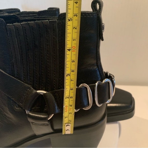 SAM EDELMAN Bellamie Ankle Boot Leather Premium Stacked Heel 2 1/4” Black 7 - Picture 11 of 13